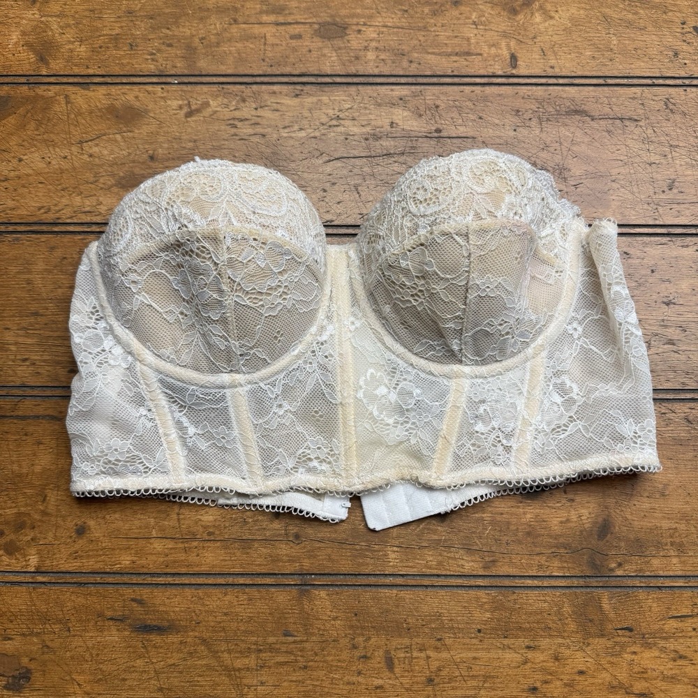 Adika Lace Cream Tan Strapless Bustier Bra Crop‎ Top Size Medium Beige